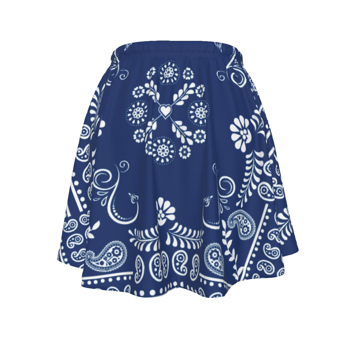 Blue dress with white bandana pattern on a white background