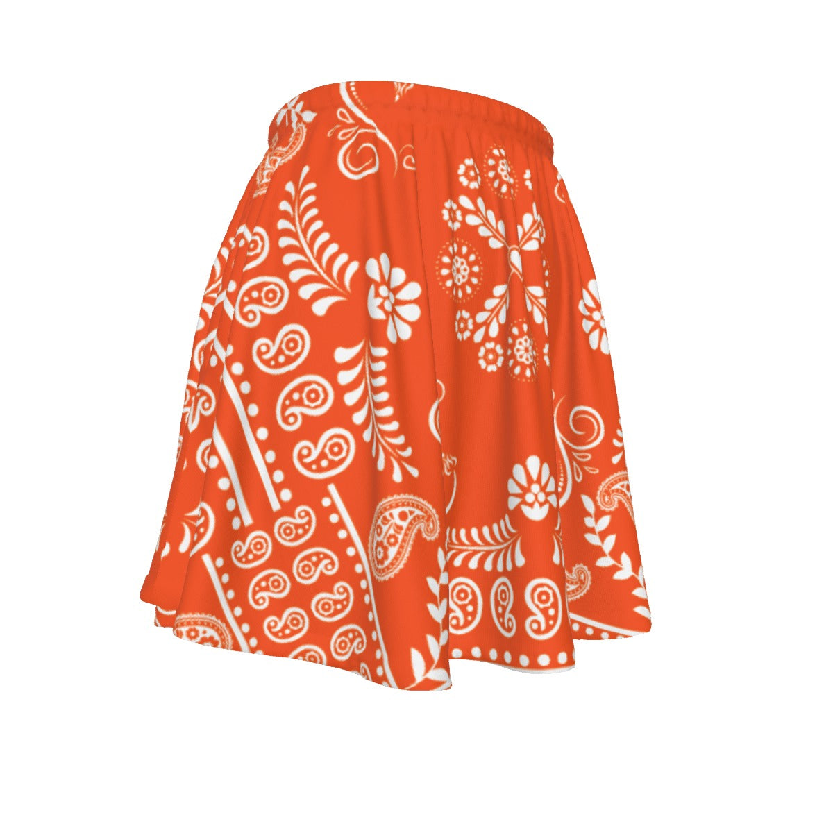 Orange skirt with white bandana patterns on a white background