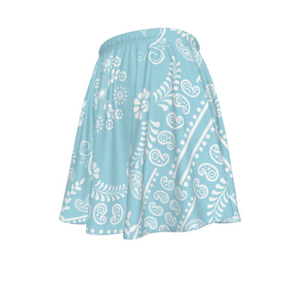 Light blue skirt with white paisley pattern on a white background