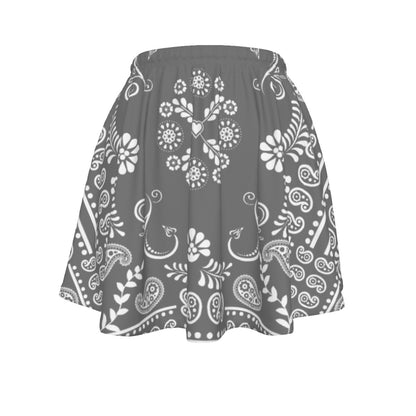 Gray skirt with white paisley pattern on a white background