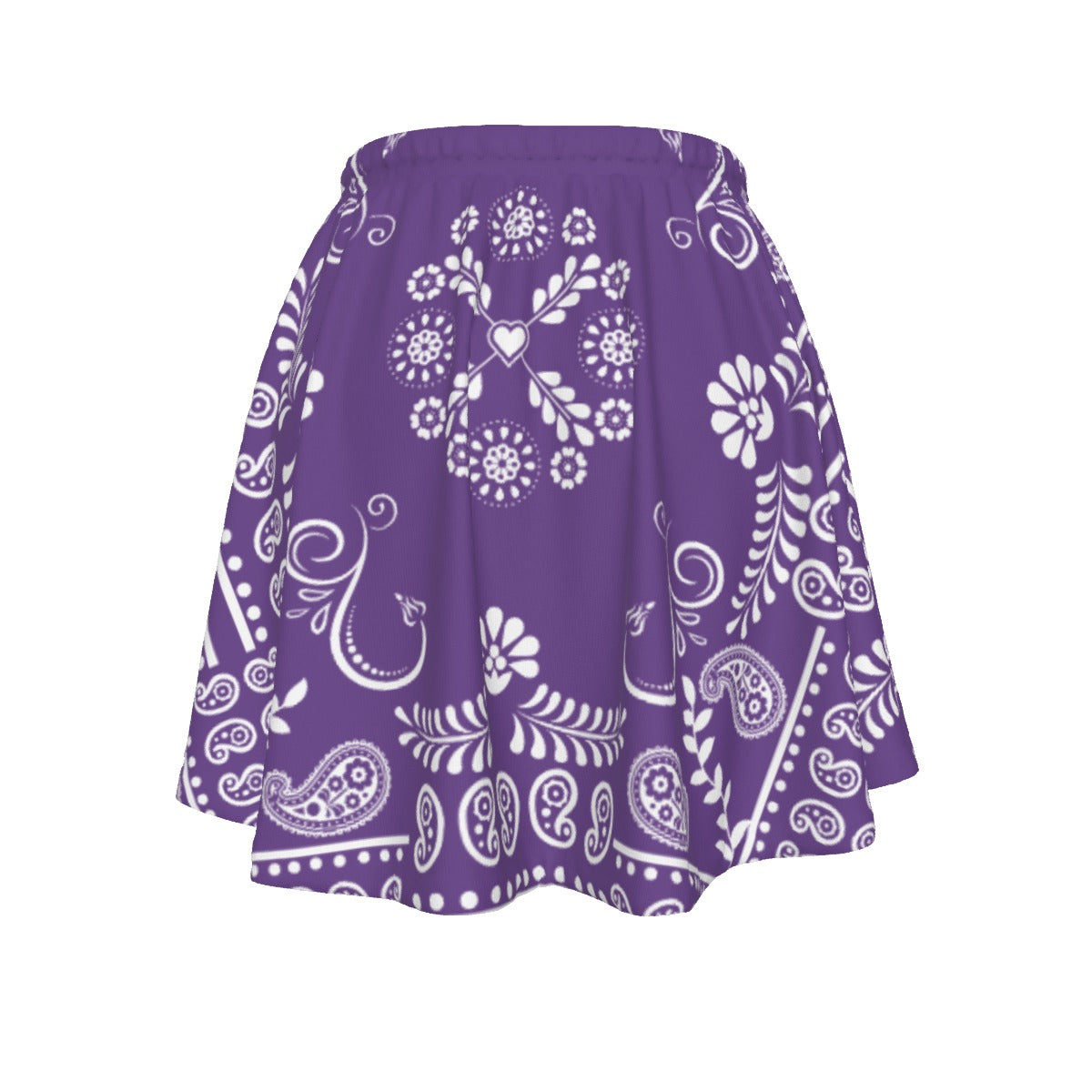 Purple skirt with white paisley pattern on a white background