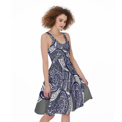Grey Paisley Sleeveless Dress