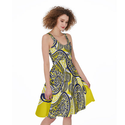 Bright Yellow Paisley Sleeveless Dress