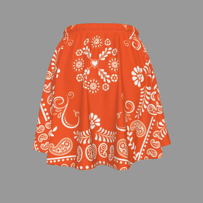 Ultimate Orange skirt with white bandana patterns on a white background