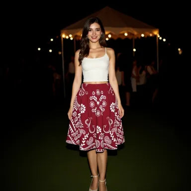 Beautiful Women wearing a Red Bandana Sweetheart Skirt