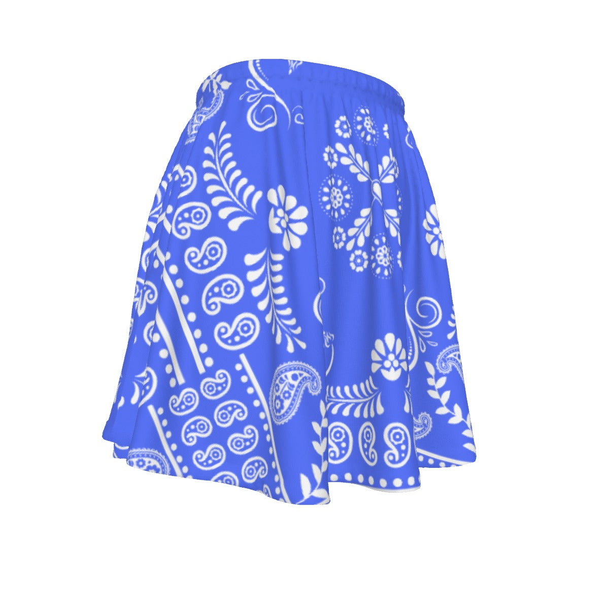 Regal Blue skirt with white bandana patterns on a white background