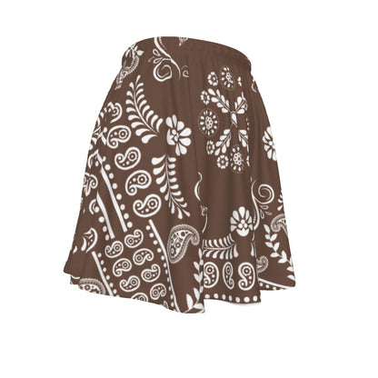 Coffee Brown skirt with white paisley pattern on a white background
