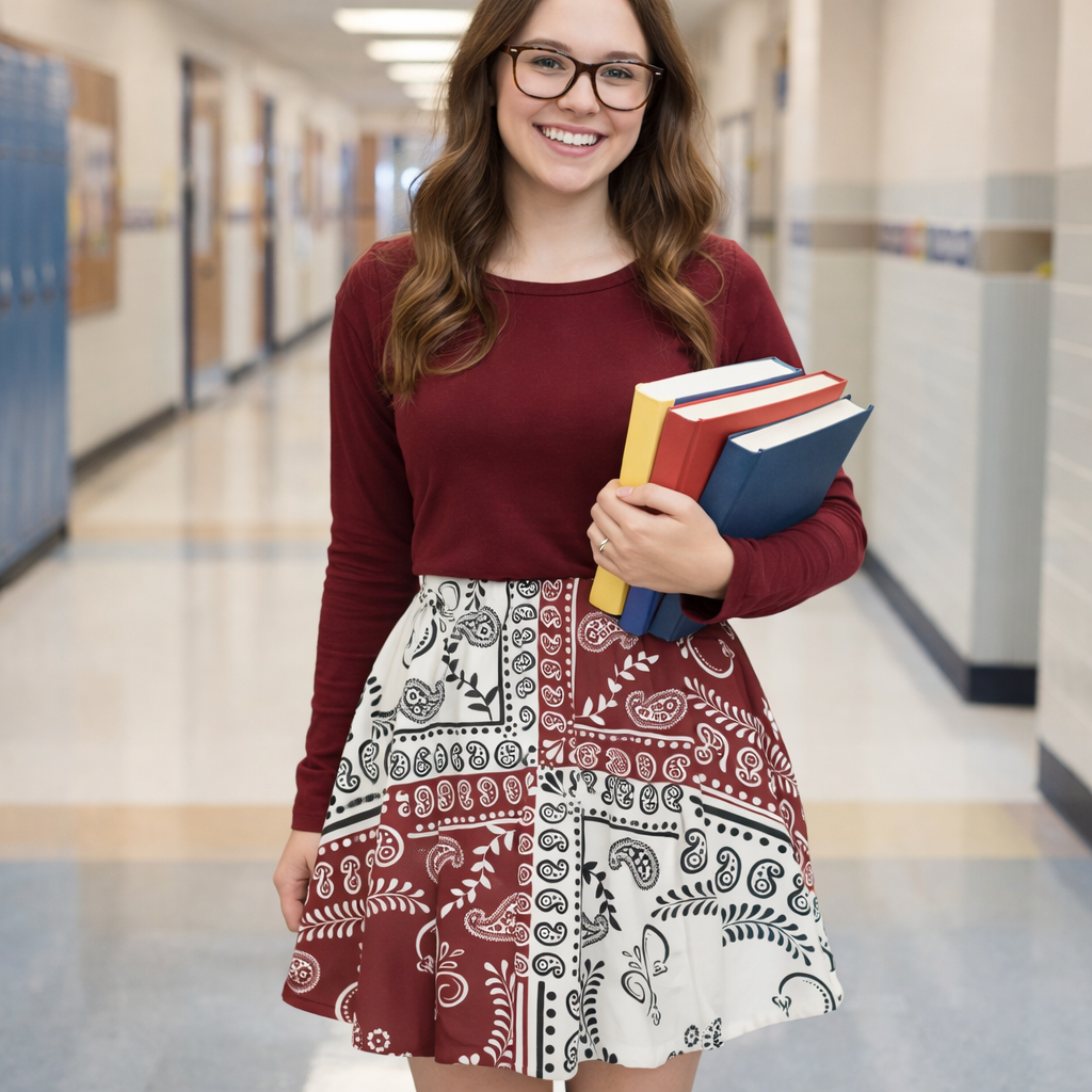Maroon and White Team Skirt