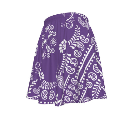 Purple dress with white floral pattern on a white background