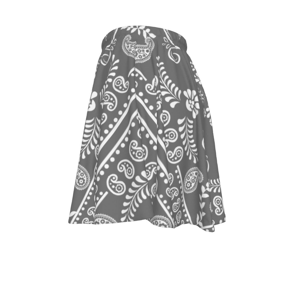 Skirt with white paisley pattern on a gray background