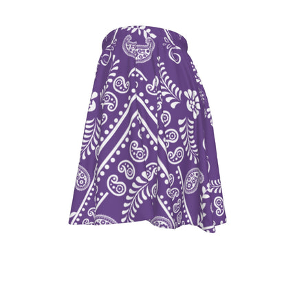 Purple strapless top with white paisley pattern on a white background