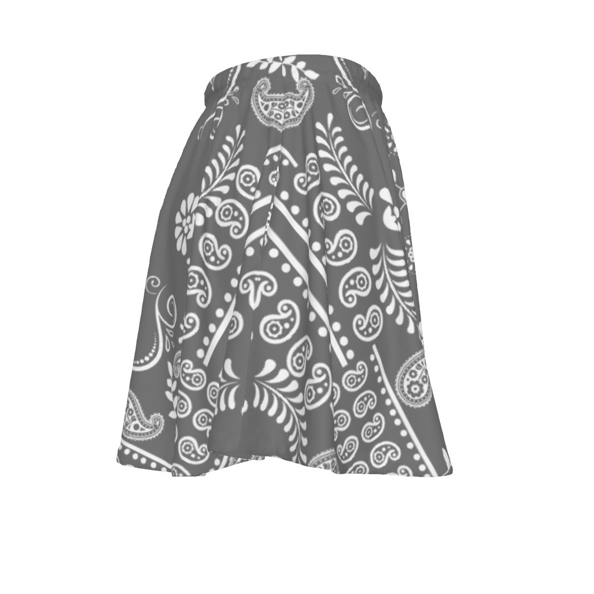 Gray skirt with white paisley pattern on a white background
