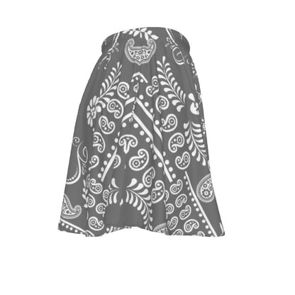 Gray skirt with white paisley pattern on a white background