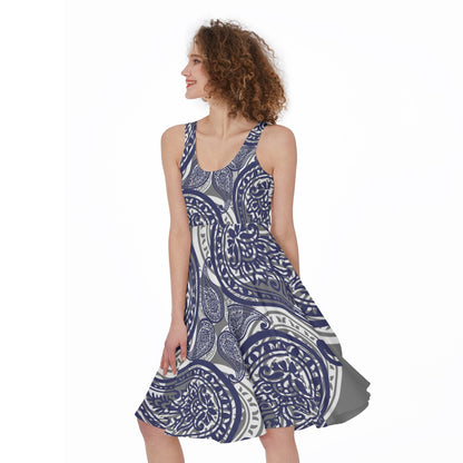 Grey Paisley Sleeveless Dress