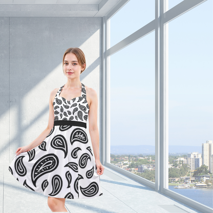 Women’s Black and White Paisley Skater Dress