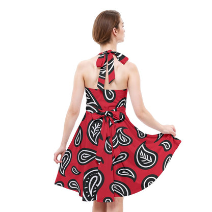 Women’s Red Bandana Halter Skater Dress