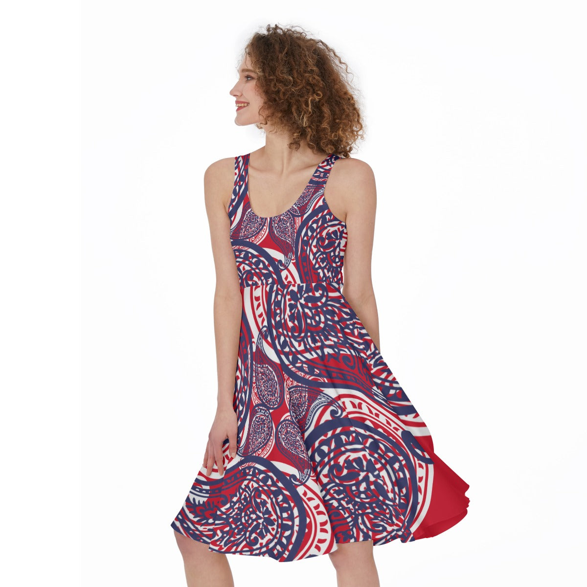 Red White and Blue Paisley Sleeveless Dress