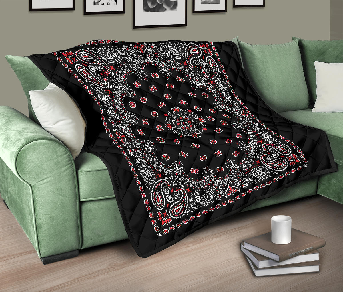 Quilt 2 Red White on Black Bandana Style