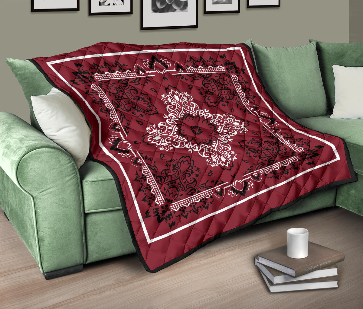 Quilt 3 - White Black on Maroon Bandana Quilt