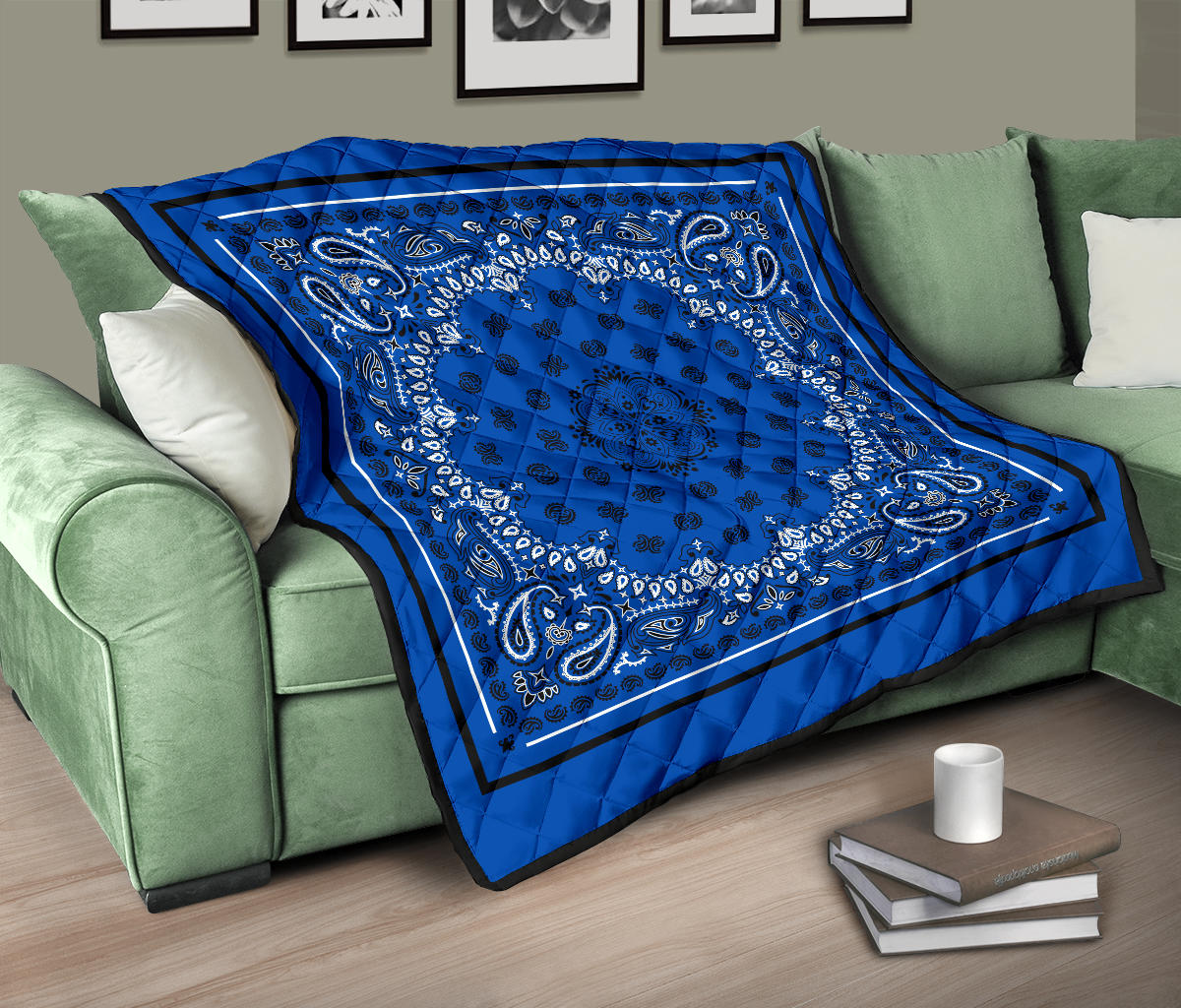 Quilt 2 Black Bandana on Blue Black Sq