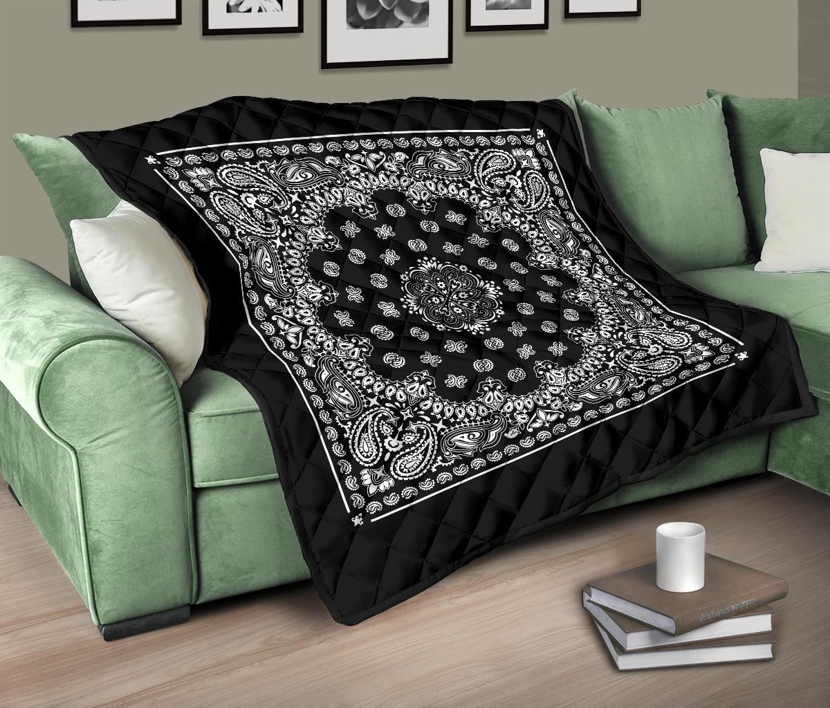 Quilt 2 Square Bandana Style White on Black