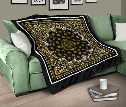 Quilt 2 Gold Bandana on Black White Border