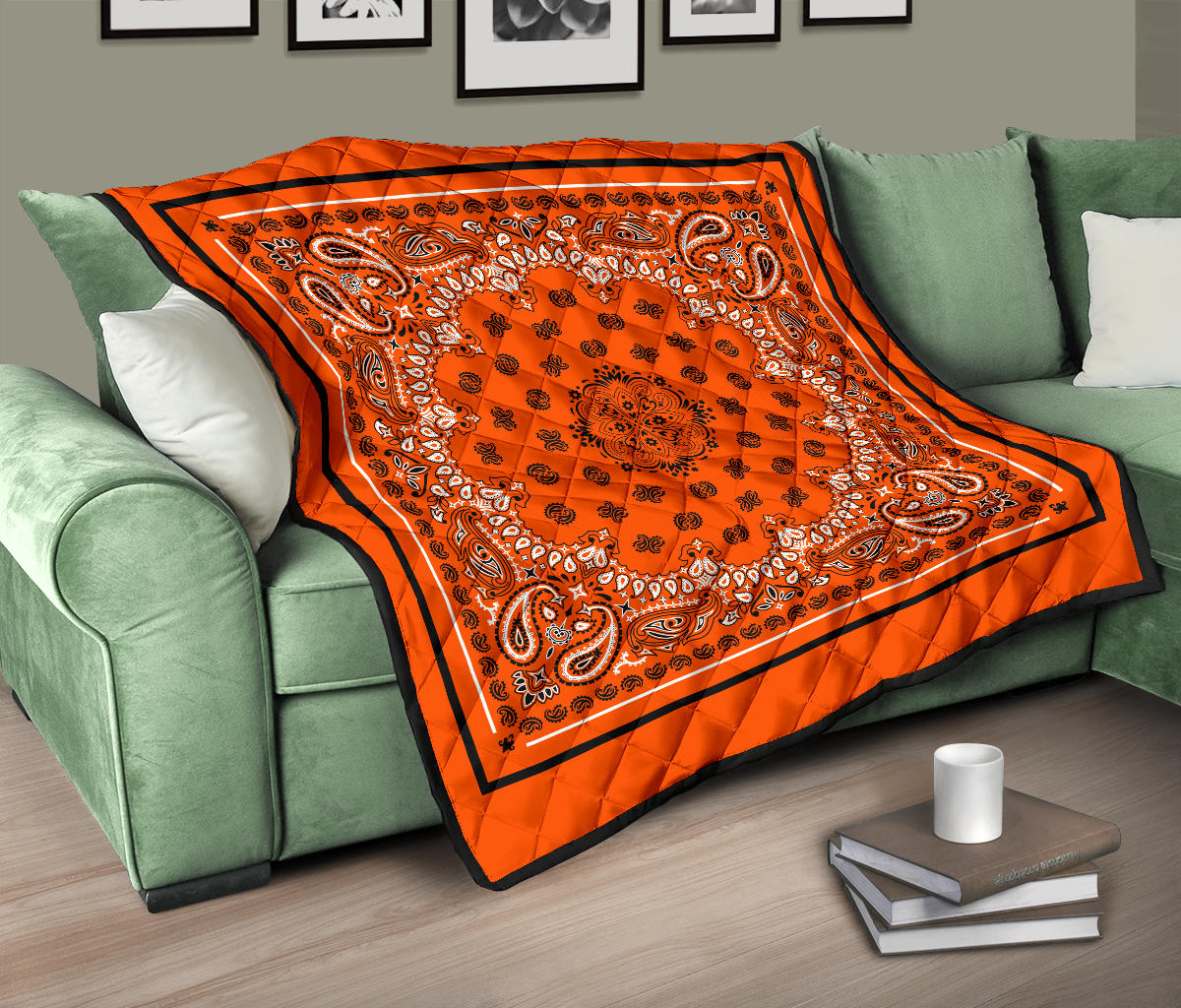 Quilt 2 Black White on Orange Black Sq