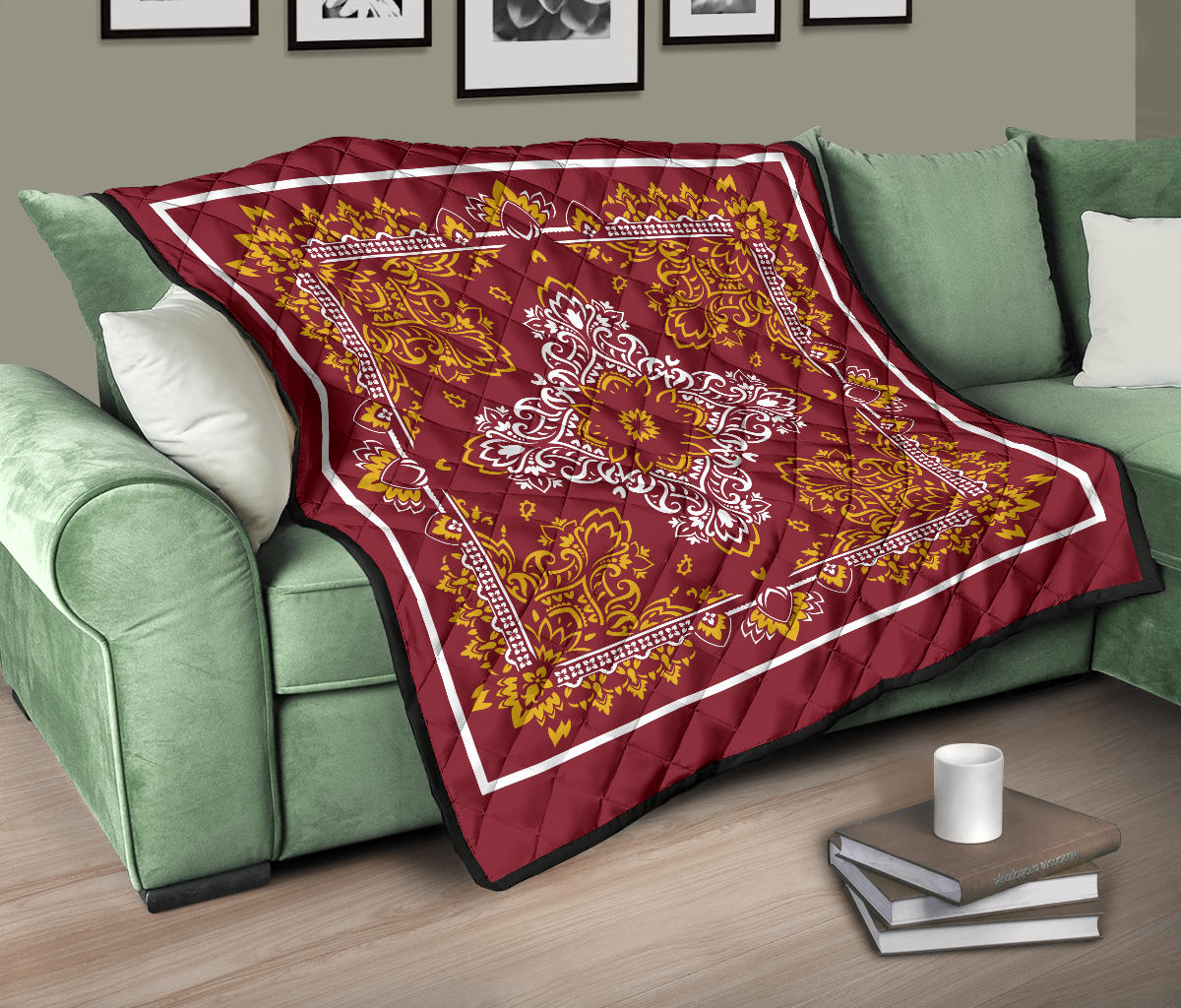 Quilt 3 White Gold on Maroon Bandana Quilt