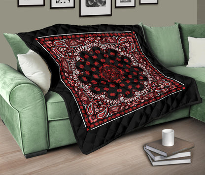 Quilt 2 Red Bandana on Black Plain