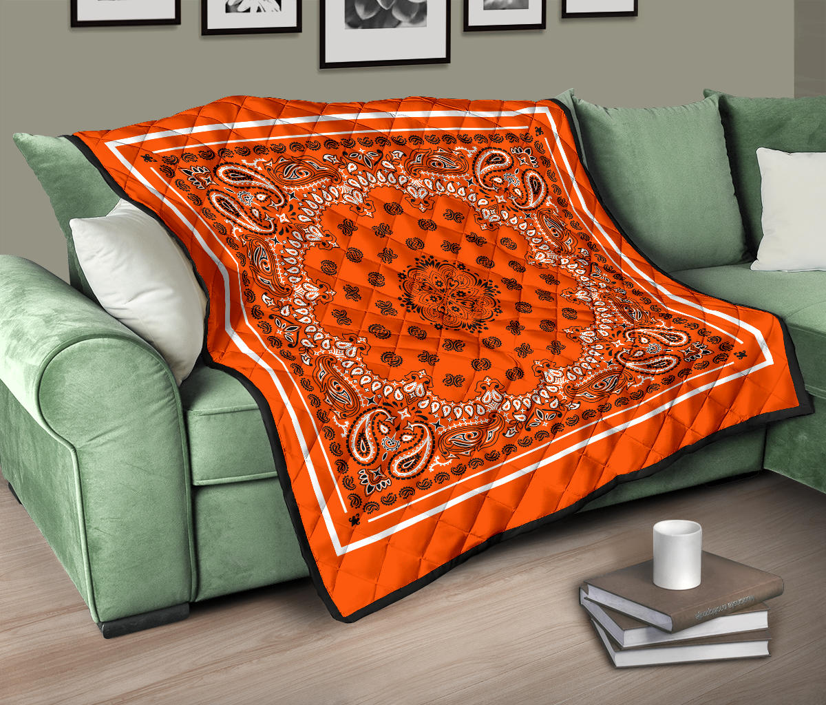 Quilt 2 Black and White on Perfect Orange, White Sq.