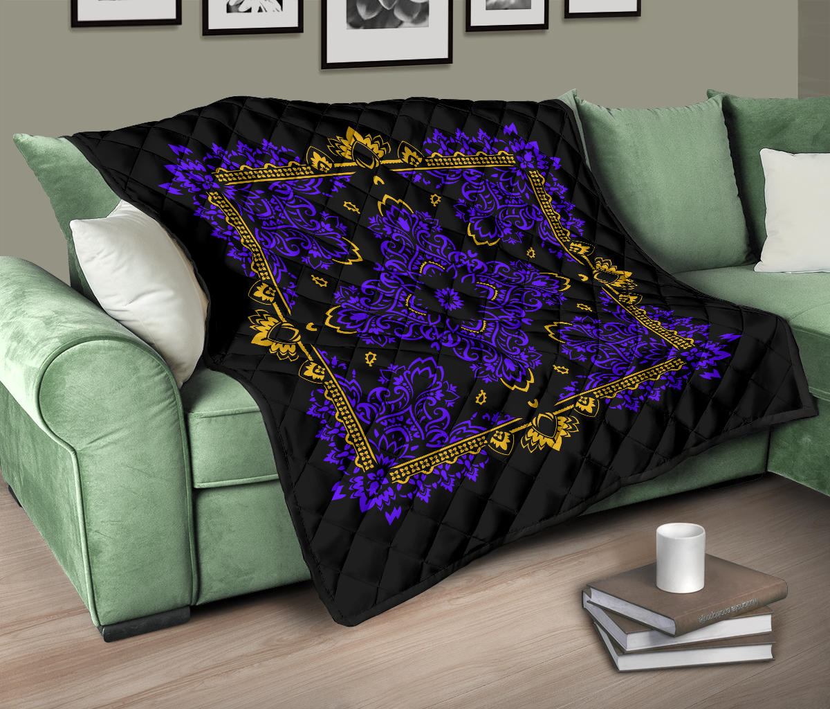 Quilt 3 Violet Gold Bandana on Black