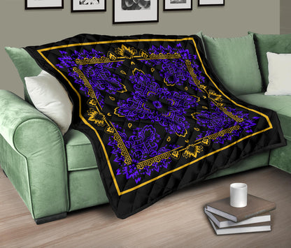 Quilt 3 Violet Gold Bandana on Black w Sq