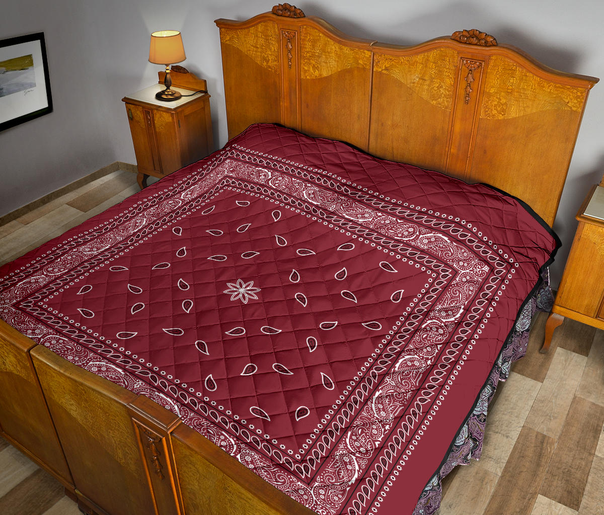 Quilt 4 Black White Bandana on Maroon
