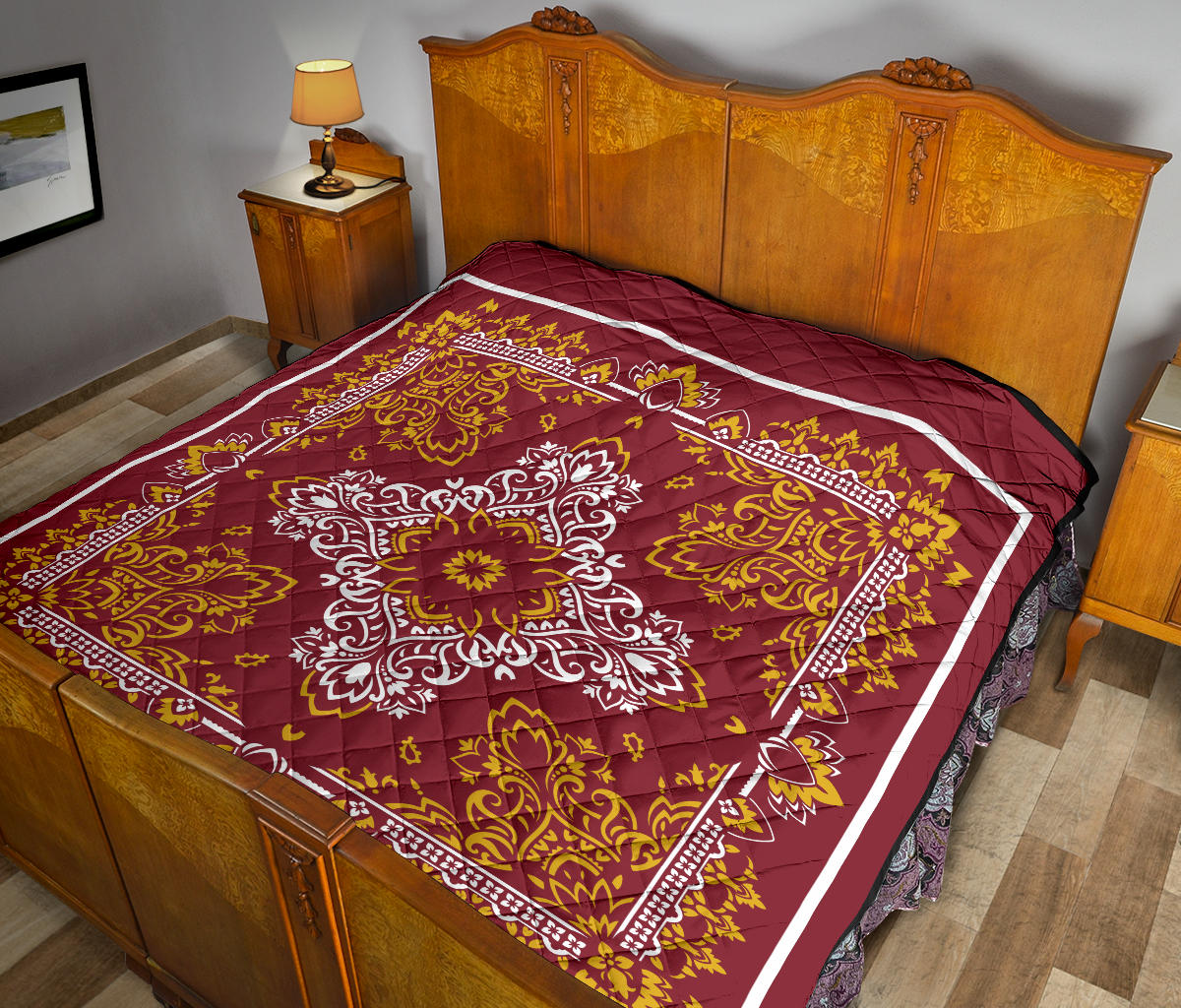 Quilt 3 White Gold on Maroon Bandana Quilt