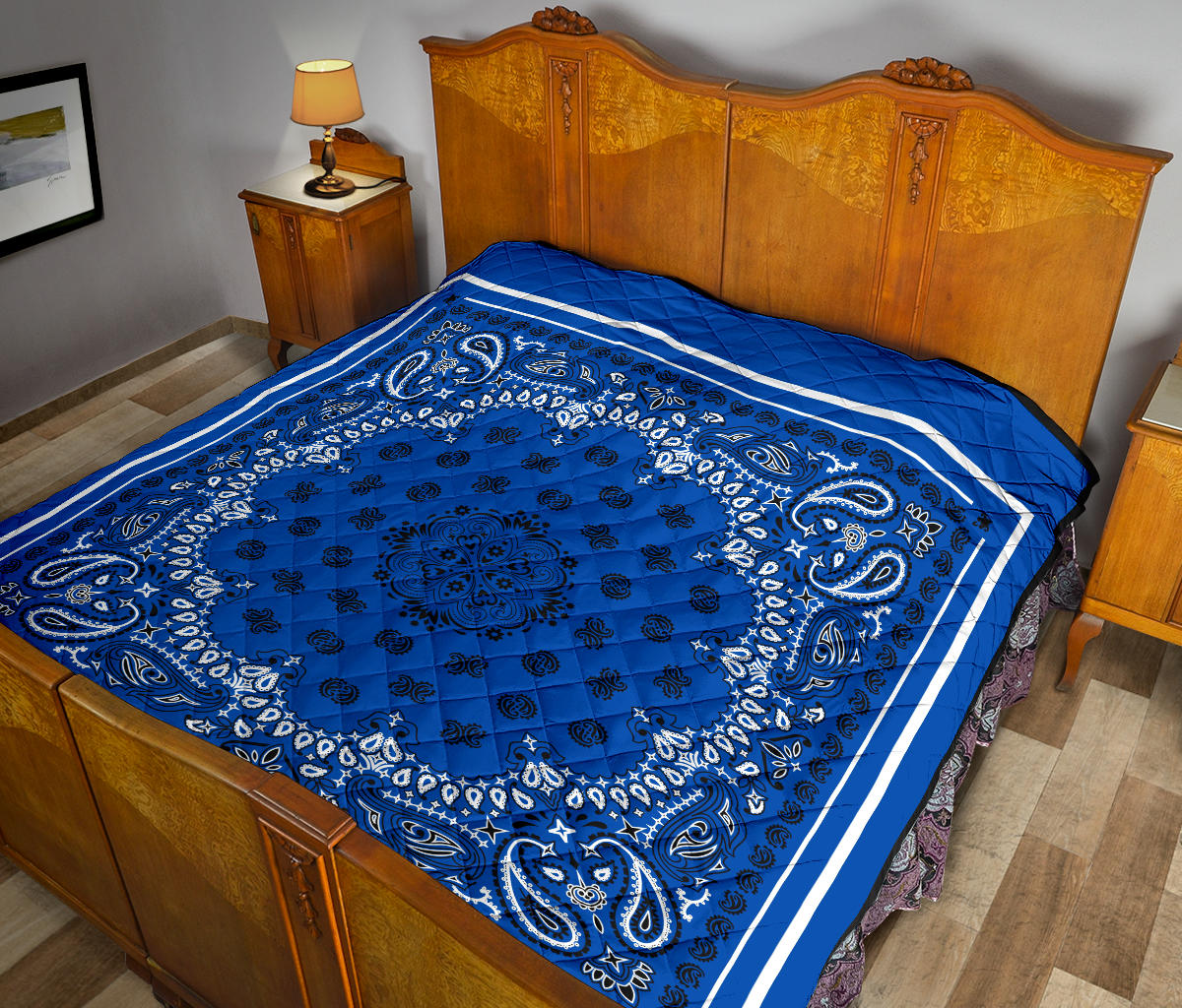 Quilt 2 Black Bandana on Blue White Sq.