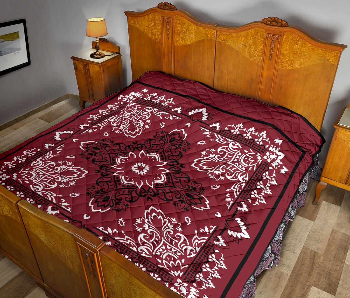 Quilt 3 Black White Maroon Bandana Quilt