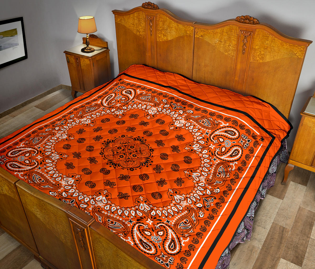 Quilt 2 Black White on Orange Black Sq