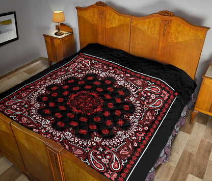 Quilt 2 Red Bandana on Black Plain