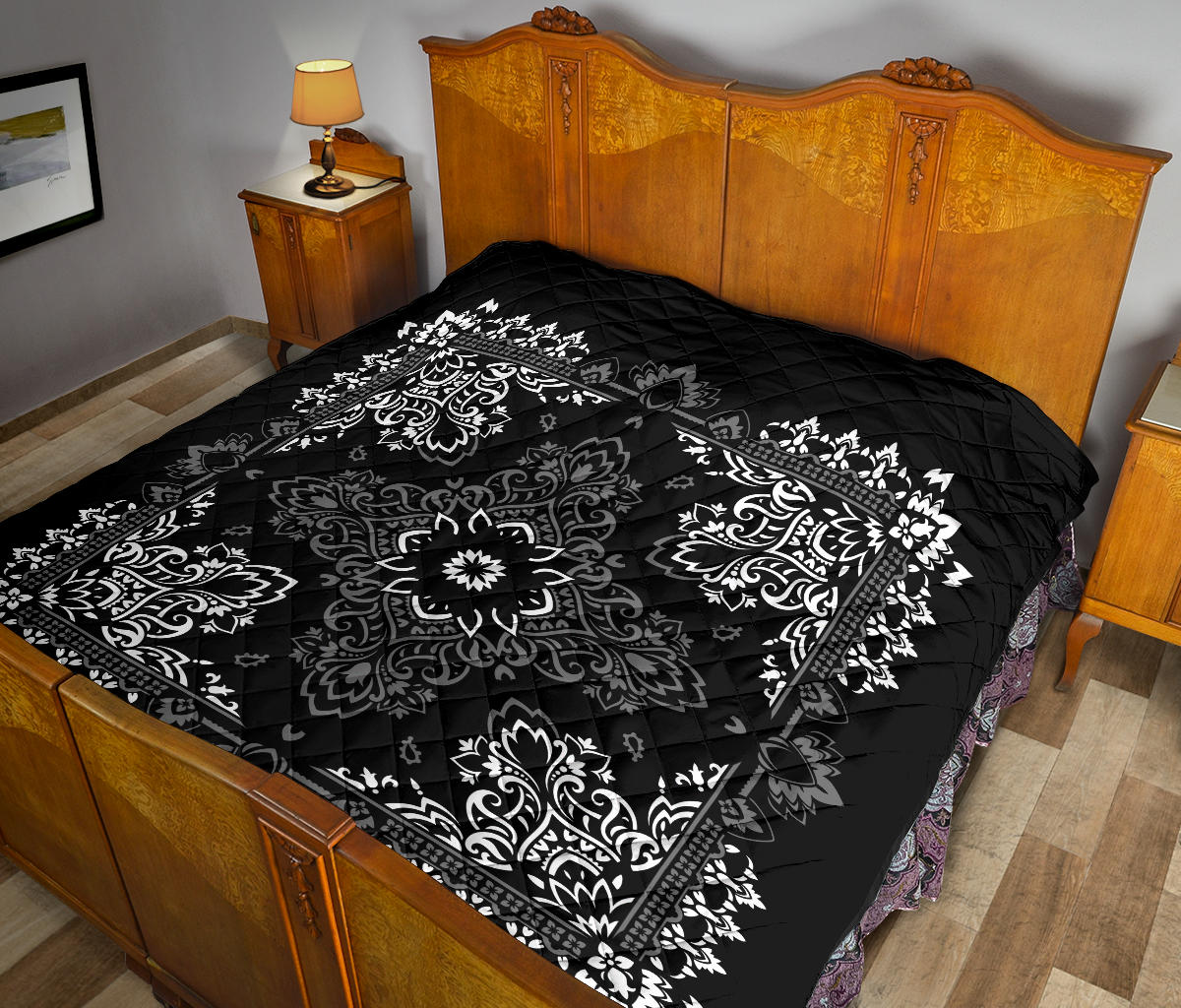 Quilt 3 White Gray on Black Bandana Quilt