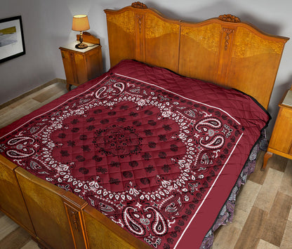 Quilt 2 Black White Bandana on Maroon