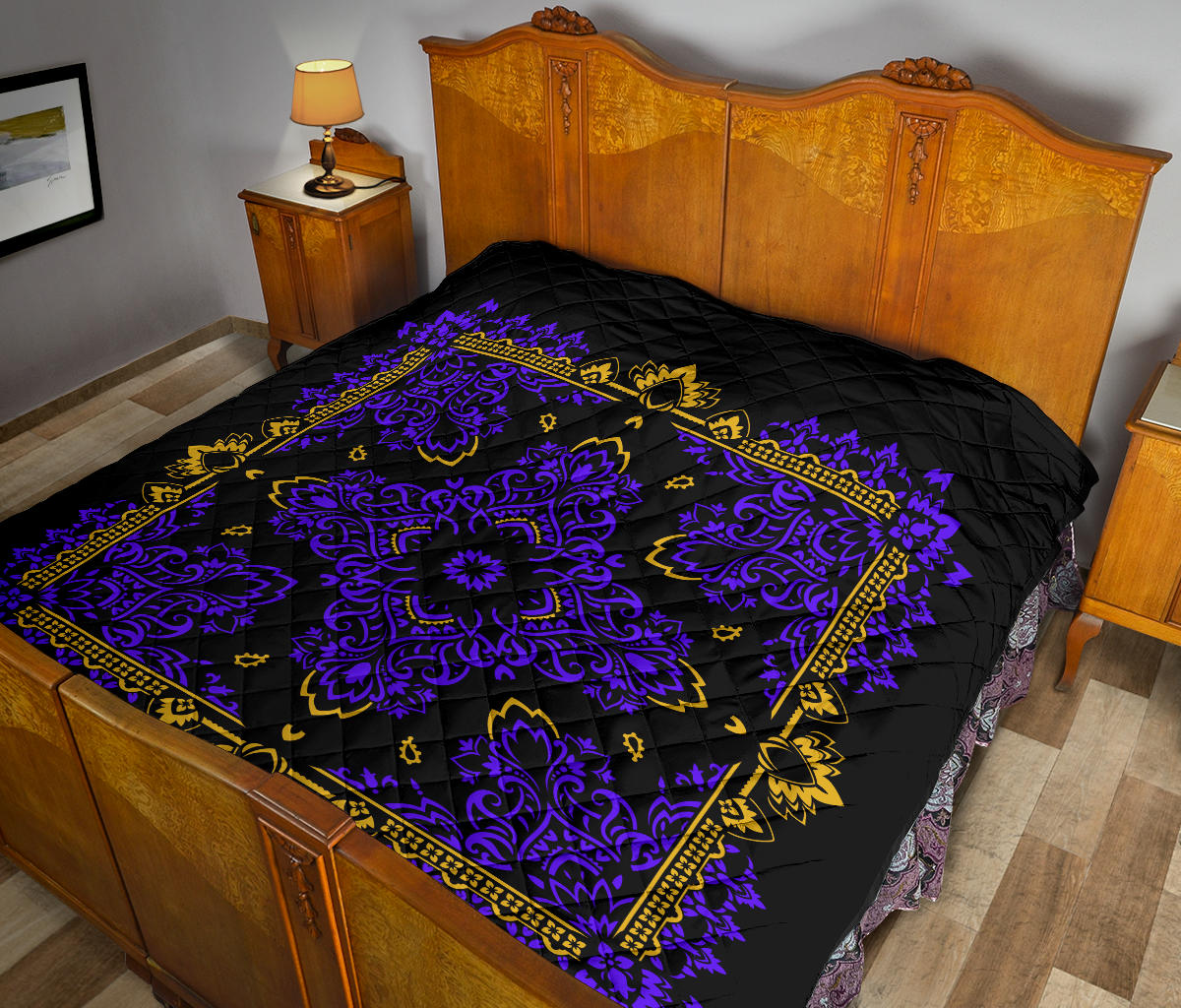 Quilt 3 Violet Gold Bandana on Black