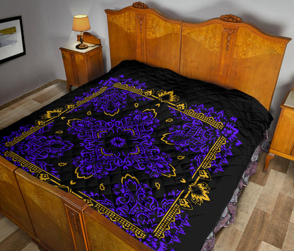 Quilt 3 Violet Gold Bandana on Black