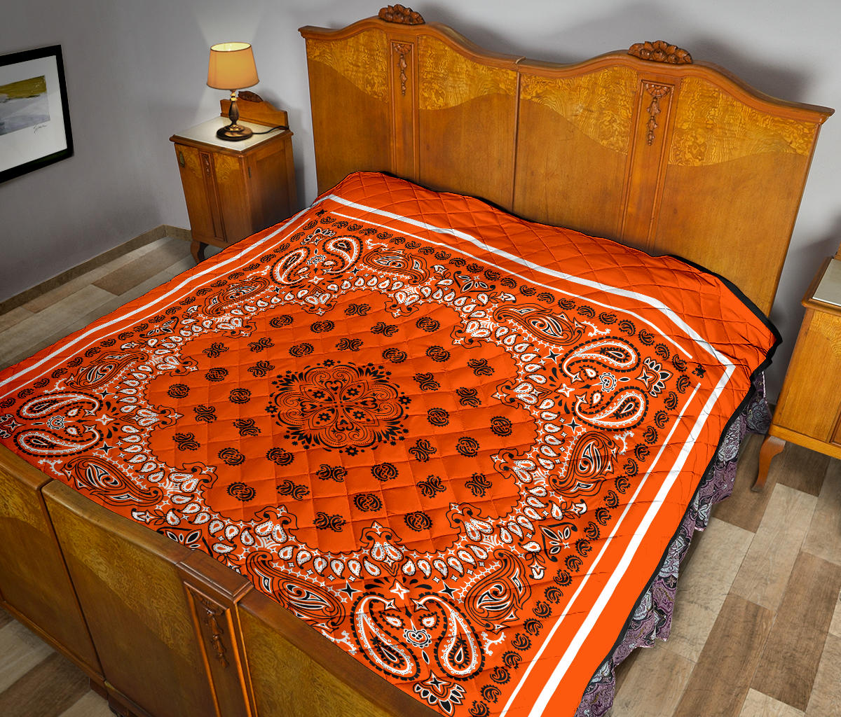 Quilt 2 Black and White on Perfect Orange, White Sq.
