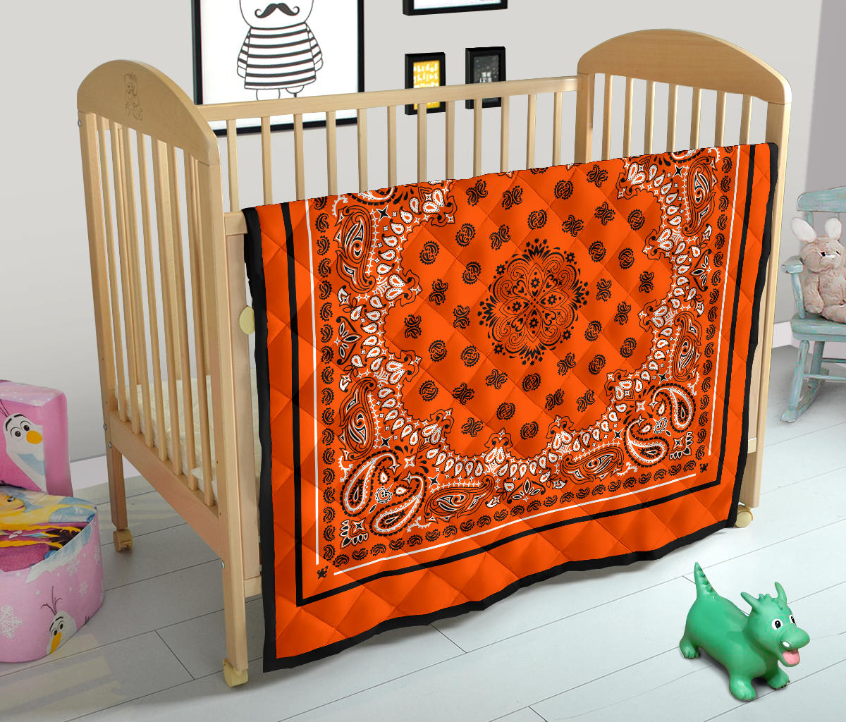 Quilt 2 Black White on Orange Black Sq
