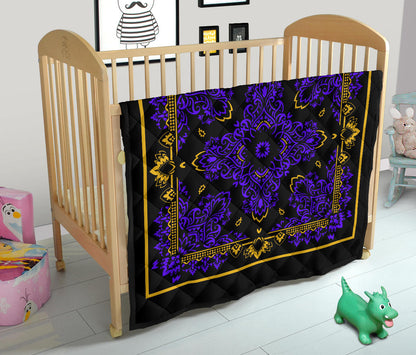 Quilt 3 Violet Gold Bandana on Black w Sq