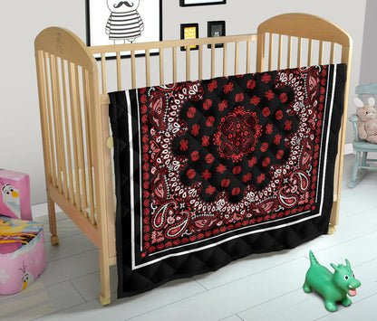 Quilt 2 Red Bandana on Black w White Sq.