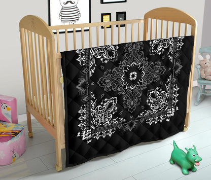 Quilt 3 White Gray on Black Bandana Quilt