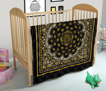 Quilt 2 Gold White Bandana on Black with Square