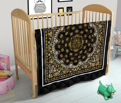 Quilt 2 Gold Bandana on Black White Border