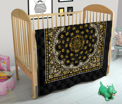 Quilt 2 Gold Bandana on Black Plain